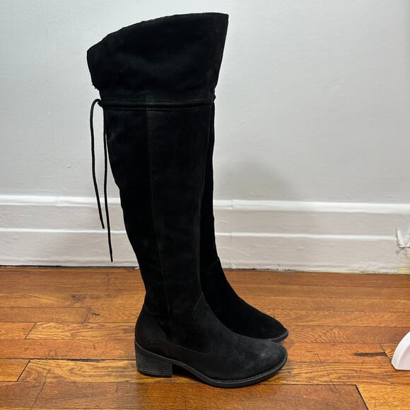Born Black Suede Over the Knee Riding Boots Women’s 8M Tie Back Zip Tall Comfort - Picture 13 of 14